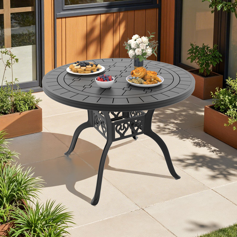 39.37" Outdoor Round Dining Table with Cast Aluminum Frame, Retro Stytle