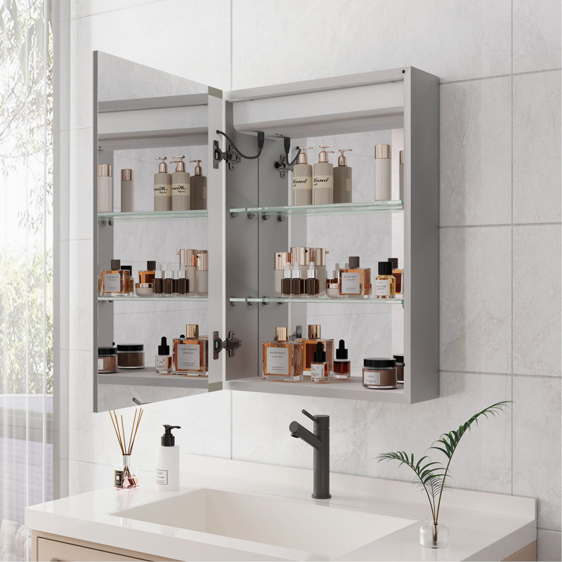 Armoire à pharmacie de salle de bain avec lumières, armoire à pharmacie DEL 28 po x 20 po avec miroir, armoire à pharmacie lumineuse avec désembueur, gradateur, horloge numérique et affichage de la température, montage en surface