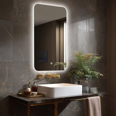Miroir de salle de bain en verre trempé rétroéclairé à DEL avec éclairage à intensité variable de température de 3 couleurs, miroir de salle de bain en verre trempé avec UL Rohs ETL et garantie de 3 ans