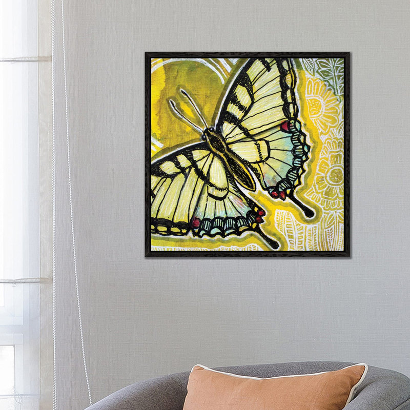 Sunny Swallowtail by Lynnette Shelley - Painting on Canvas, Brown Floater Frame, 66.04 cm H x 66.04 cm W