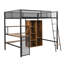 Lit mezzanine double en métal avec bureau intégré, garde-robe et tablettes, noir