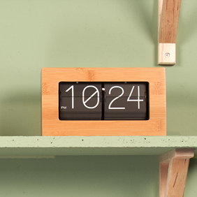 Modern & Contemporary Digital Bamboo Wood Electric Tabletop Clock, 11cm H x 21cm W x 8.5cm D, Bamboo