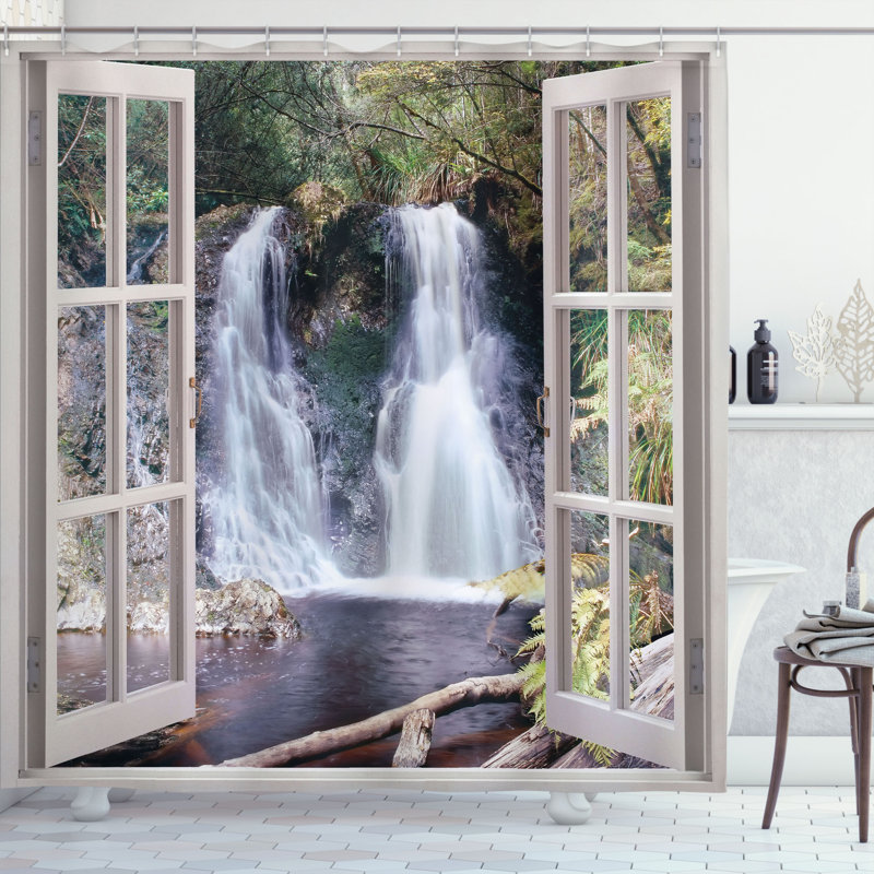 Waterfall Shower Curtain Set + Hooks, 84" H x 69" W