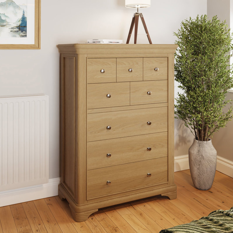 Joulon 8 Drawer Chest of Drawers. Solid Wood. Oak Top. Fully Assembled., Brown