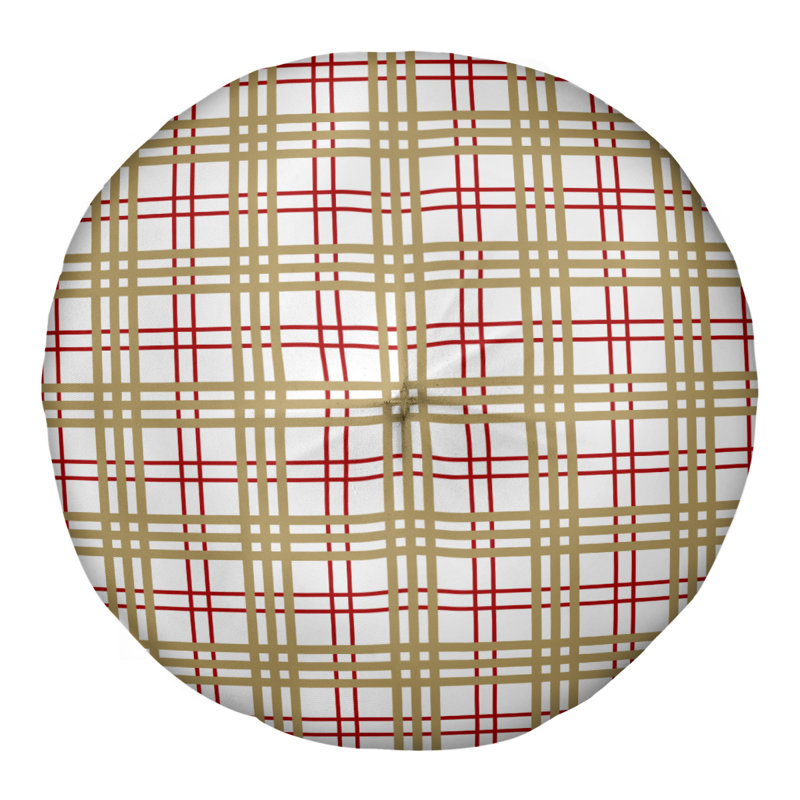 Housse de coussin ronde de luxe San Francisco, 30 po x 30 po, Blanc / rouge / doré