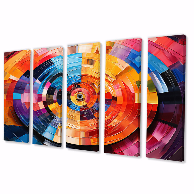 Popart vinyle Disque Reverie IV - musique toile Art mural - 5 panneaux égaux