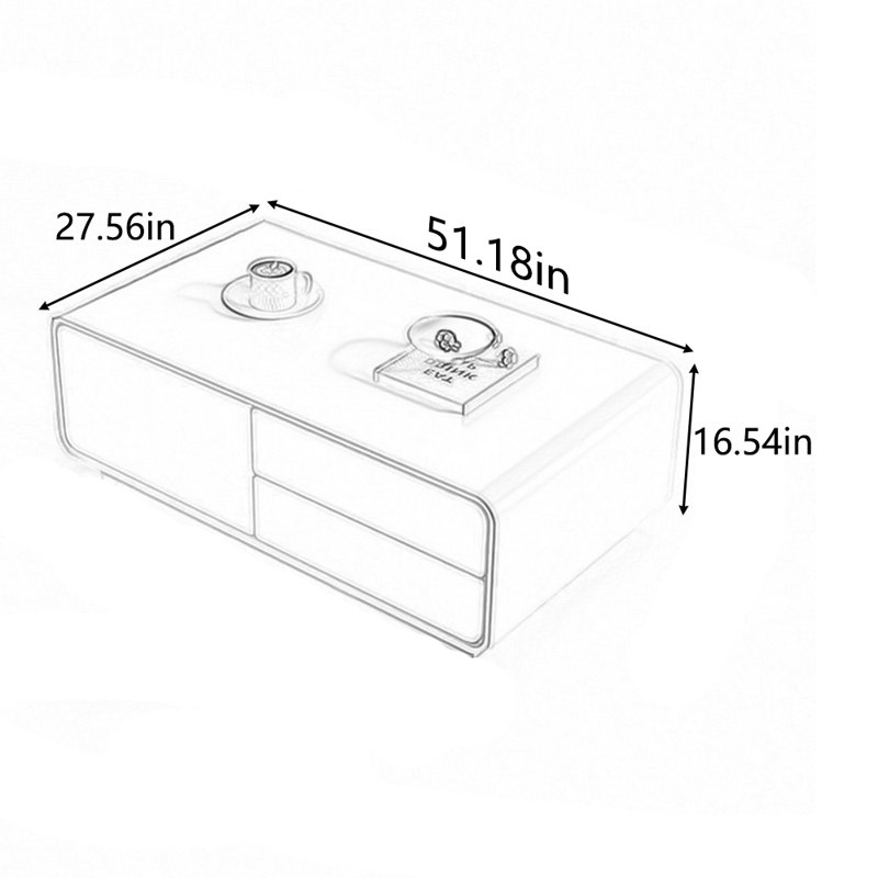 Multi-layer solid wood multi-functional tea table, 16.54" H x 51.18" L x 27.56" W, Khaki