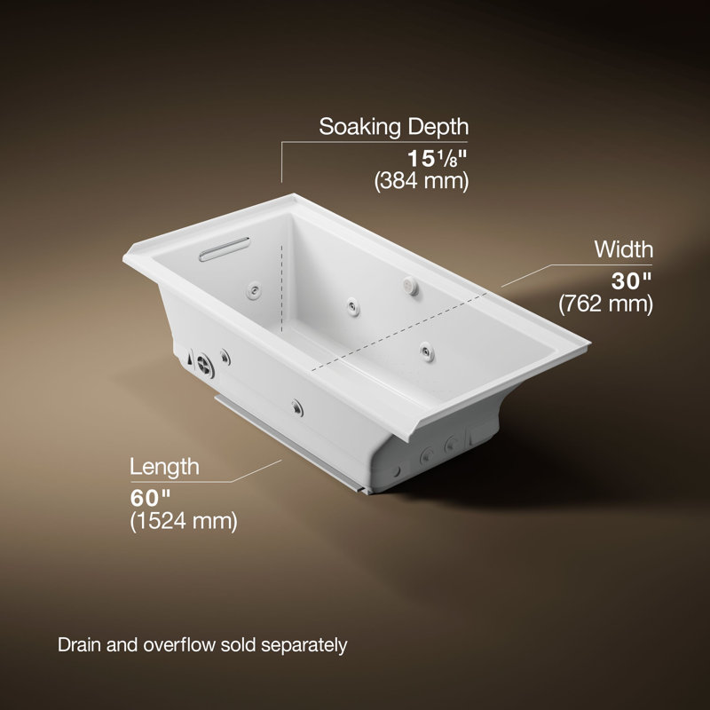 Underscore Rectangle 60-In X 30-In Heated Bubblemassage Air Bath With Whirlpool, Alcove, Right Drain, Left, White