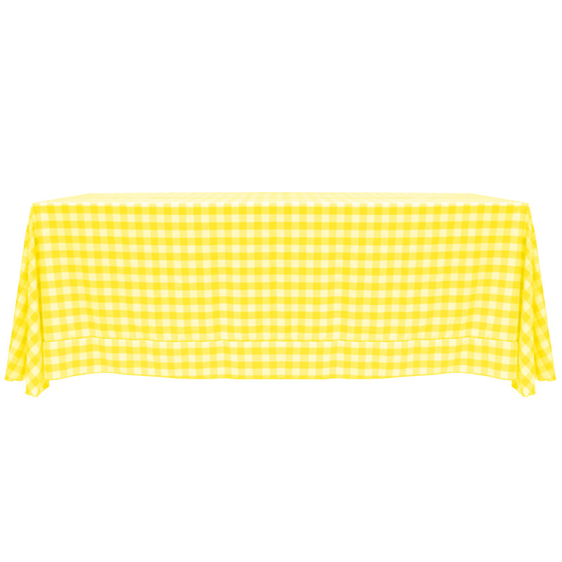Gracie Oaks - Rectangular Polyester Gingham Checkered Tablecloth, 132" x 108", Lemon/White, 1