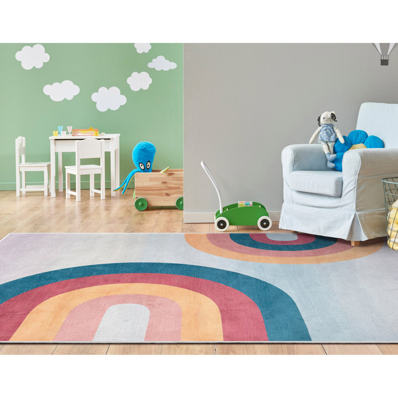 Asusena Kids Rugs Kaleidoscope Rainbow Modern Area Rug, Rectangle 6' x 9', Blue/Gray