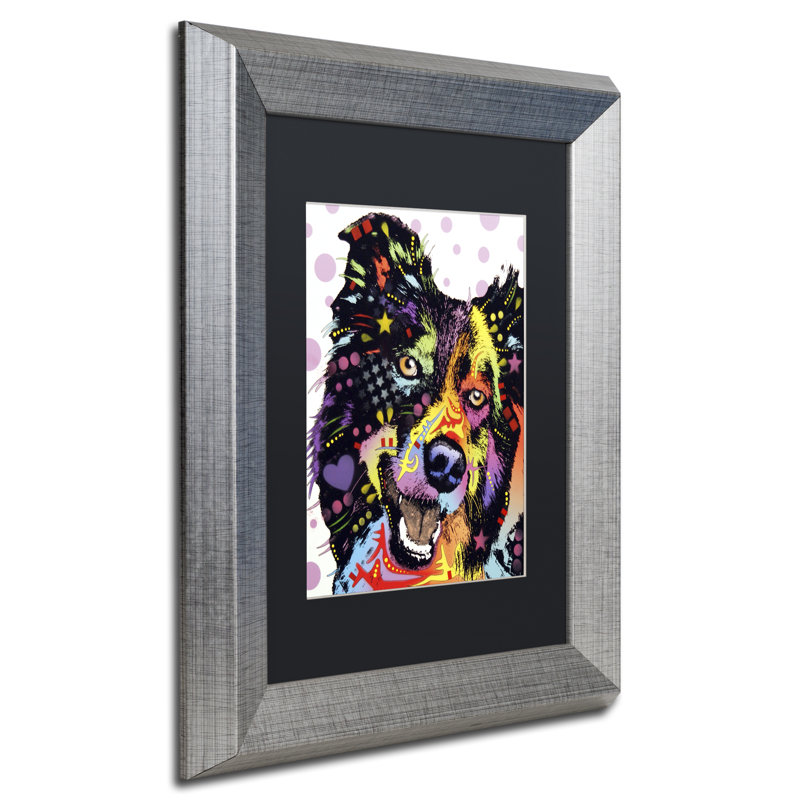 « border collie » par dean russo, reproduction sur toile encadrée, H 14 po x l 11 po x P 0,5 po, Noir mat