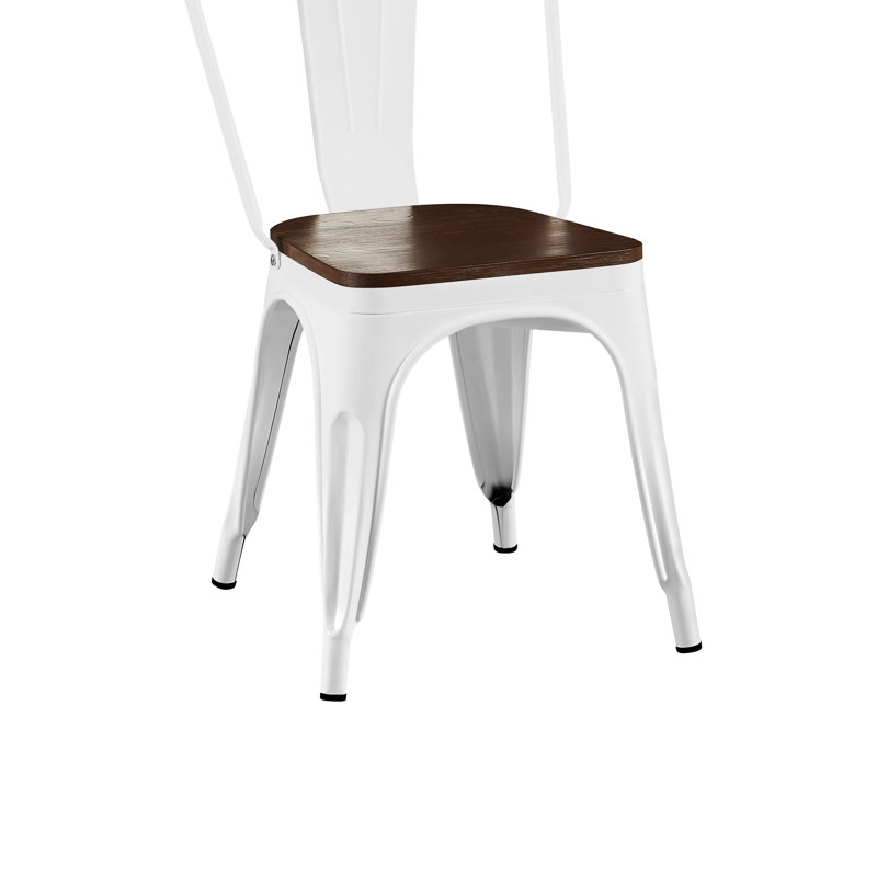 Lot de 4 chaises de salle à manger industrielles en métal et bois de noyer blanc brillant, empilables, d'une hauteur de 45 cm (18 pouces), confortables et modernes, pour une utilisation intérieure et extérieure.