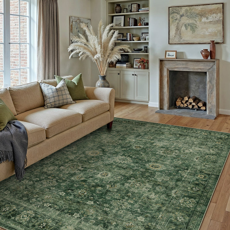 Tapis oriental lavable à la machine Romola pour salon avec envers antidérapant, Rectangle 9 pi x 12 pi