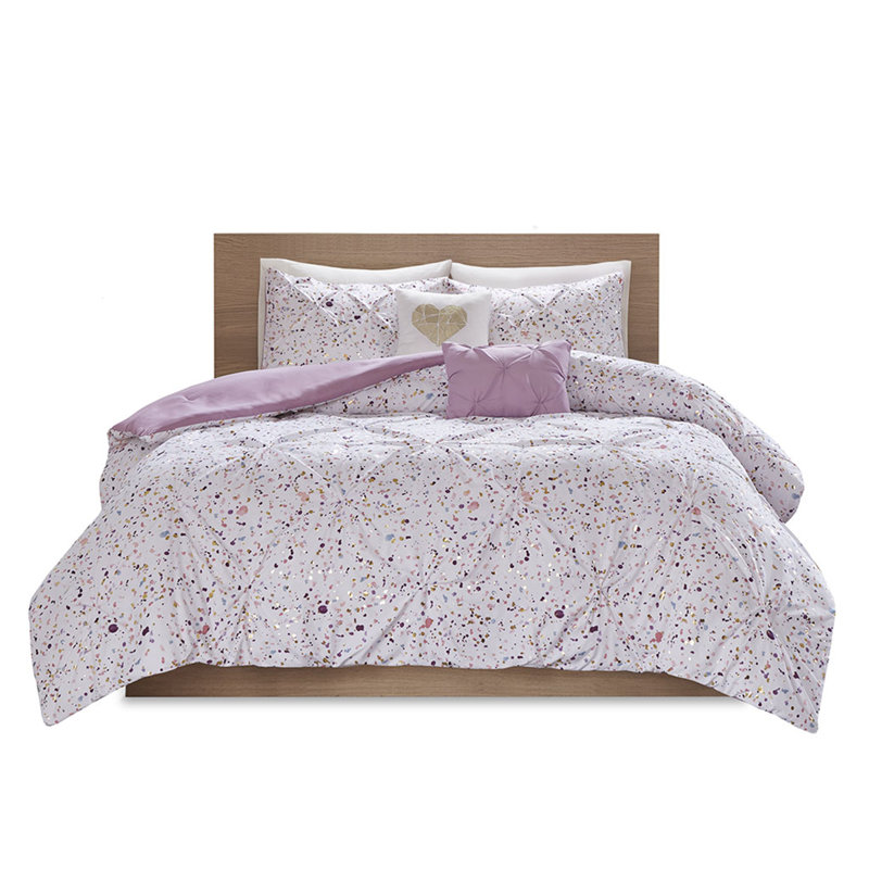 Metallic Printed and Pintucked Comforter, Twin Comforter + 3 Additional Pieces