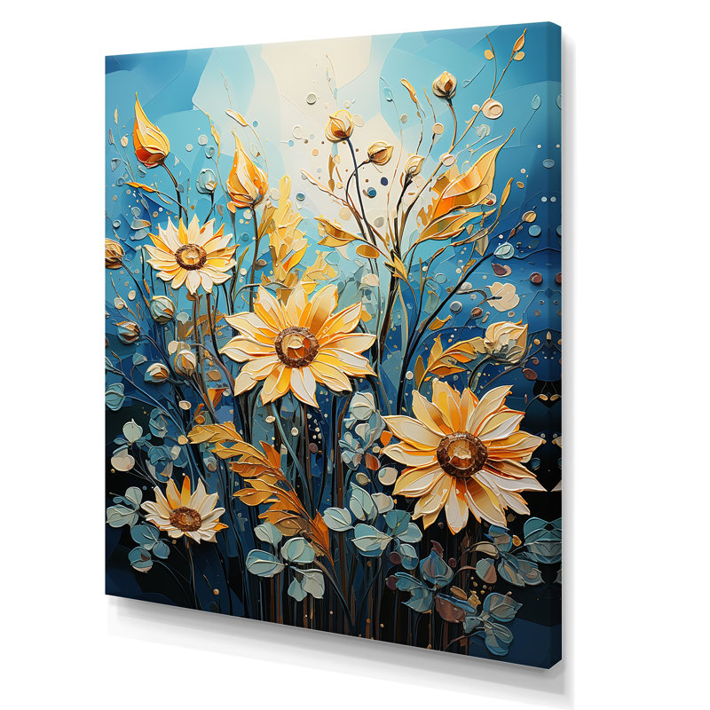 «Expressionist Energy Sunflowers I» sur toile, H 32 po x l 16 po x P 1 po, Toile tendue