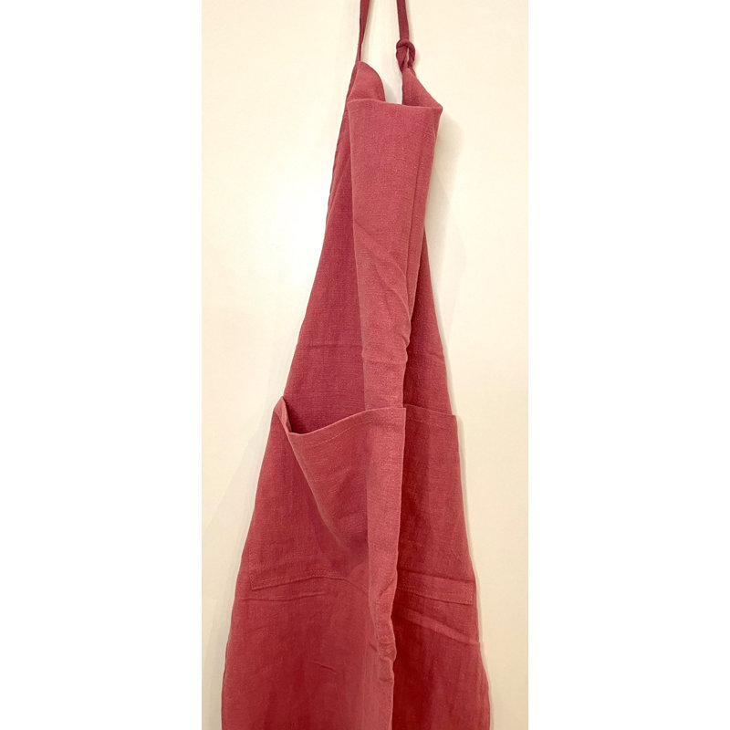 Natural Linen Apron, Basic Kitchen Linen Apron, Full Apron, Red