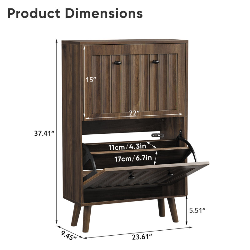 Armoire de rangement à chaussures en noyer pour couloir, vestibule, salon, H 37,41 po x l 23,61 po x P 9,45 po