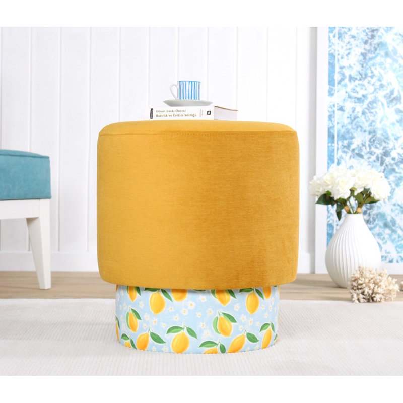 Pouf élégant pour salon moderne, 50% coton / 50% lin, 18,1 po de hauteur x 16,9 po de diamètre | 35 éponges orthopédiques 35 avec une épaisseur de 2,4 po | Parfait pour les sièges et les repose-pieds, design confortable et chic