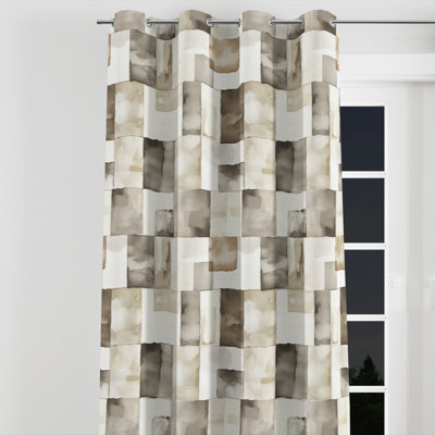 Country Farmhouse Room Darkening Curtains - Patchwork Grey And Beige Neutral Mix Quilt Grommet Curtain - 1 Panel