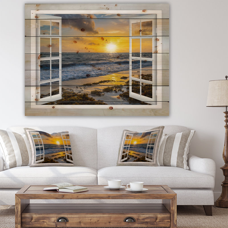 «Open Window to Bright Yellow Sunset», photographie, H 15 po x l 20 po x P 1 po, Bois
