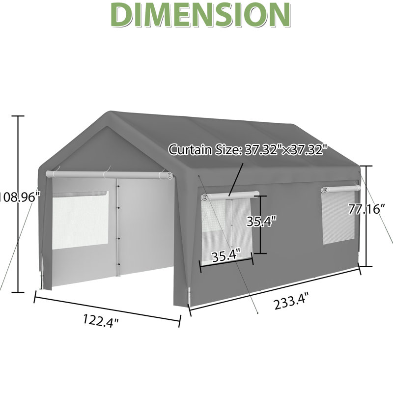 Abri d'auto en métal galvanisé 10 pi x 20 pi - Parois latérales imperméables et amovibles, cadre stable résistant aux déchirures, acier
