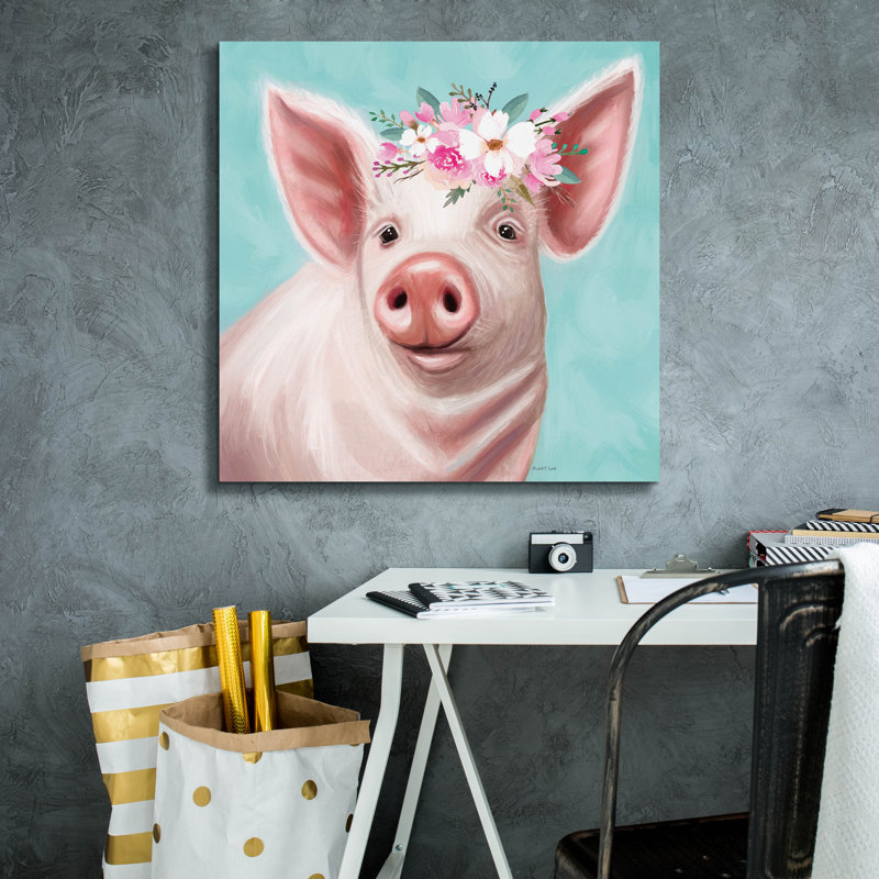  «Floral Pig» par Elizabeth Tyndall, art mural sur toile, 26 po x 26 po