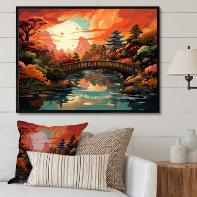 " Beautiful Sunset Little Bridge In Japanese Garden "