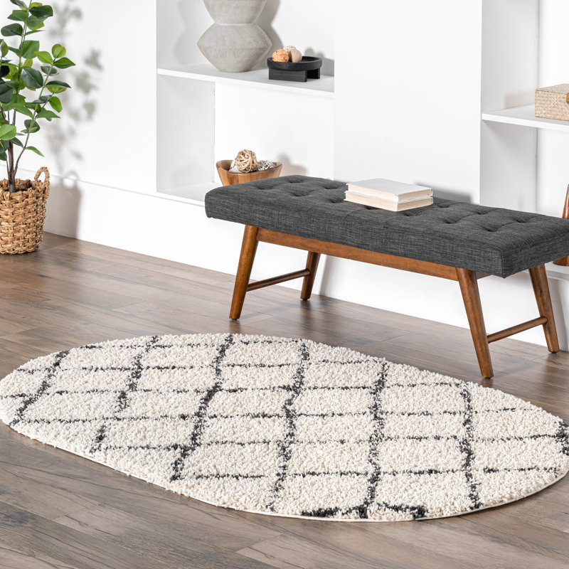 Mansel Trellis Area Rug for Living Room Bedroom Dining Room, Off White/Charcoal, Oval 4' x 6'