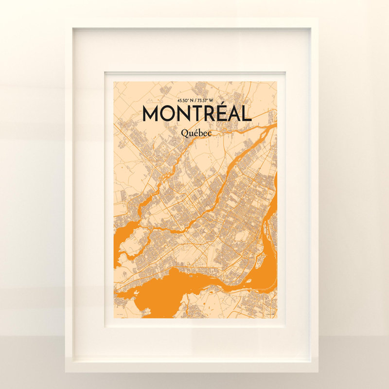 Montréal, carte de la ville, impression rétro, H 24 po x l 18 po