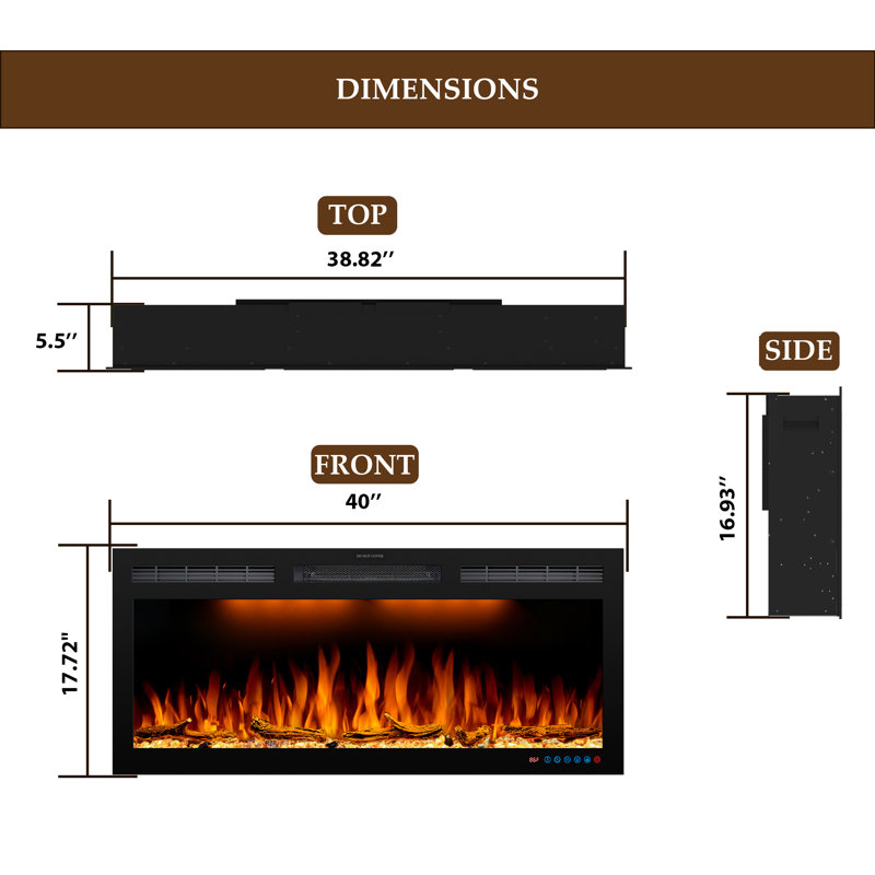 Schonbrunn Recessed Wall Mounted Electric Fireplace, Wide Screen & Ultra-Thin Frame, 17.7" H x 40" W x 5.5" D