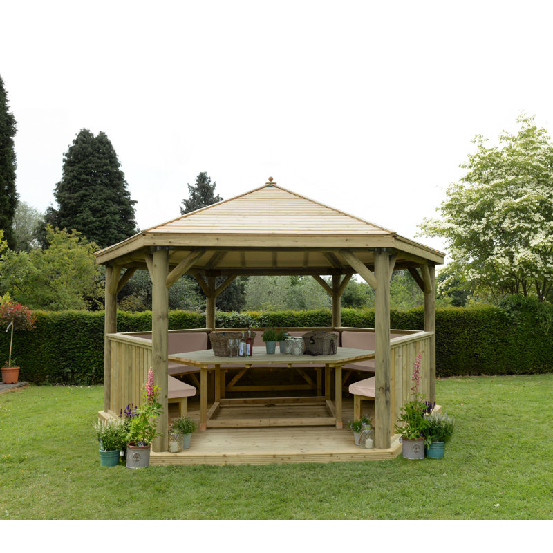 Furnished 4.9m x 4.3m Wooden Gazebo with Timber Roof with Installation Service