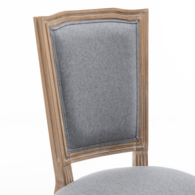 Farmhouse Solid Wood Frame Dining Chairs with Cushioned Linen Seat & Top-Wide Backrest for Kitchen