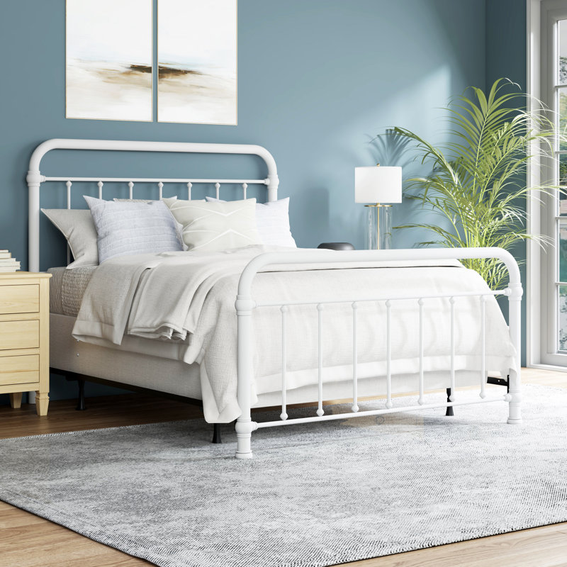Melancon Metal Spindle Bed, Full, Soft White/Satin Beige