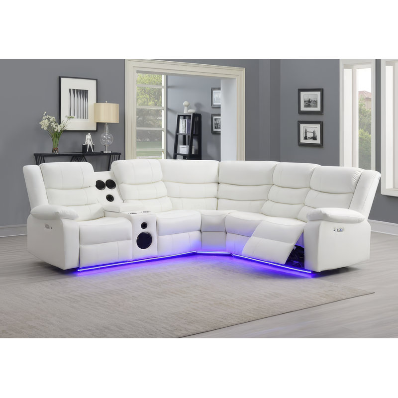 Sonico Reclining Sectional, White Leather