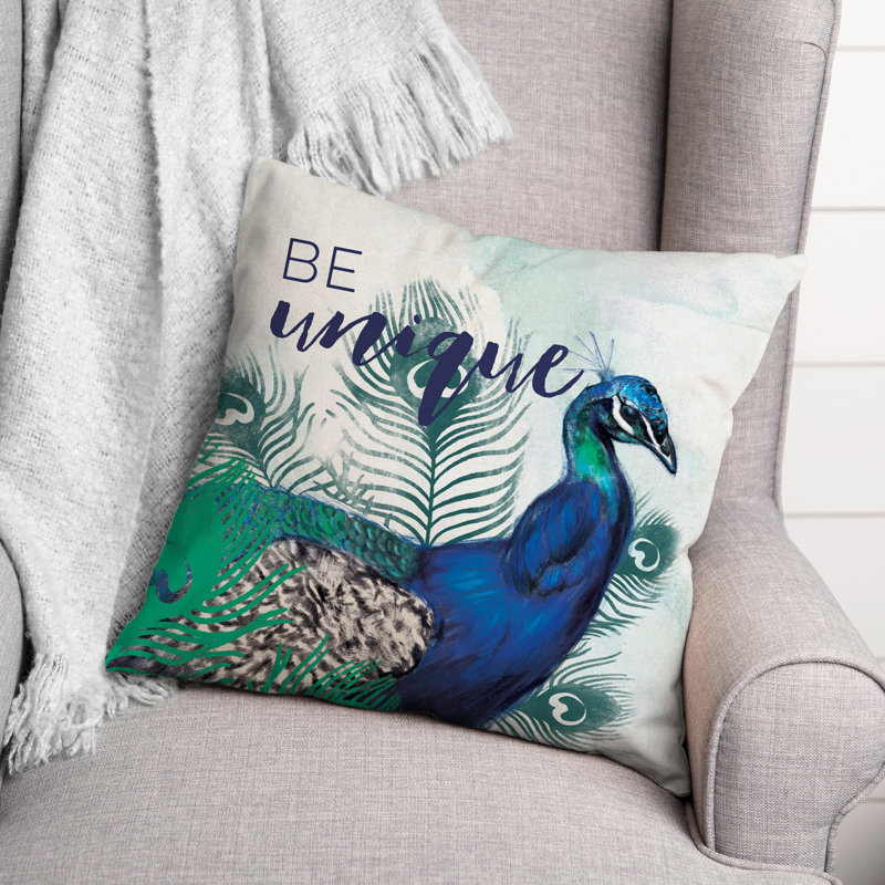 Sketchy Peacock 2 Throw Pillow, 18"H x 18"W