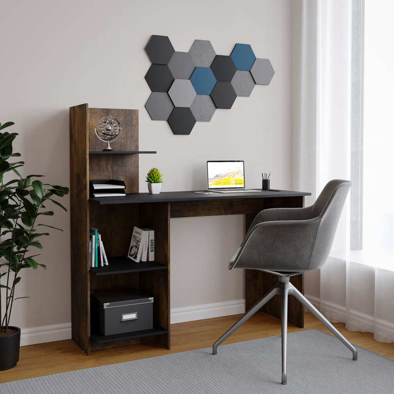 Sevik Solid Wood Computer Desk, Rustic Brown/Black