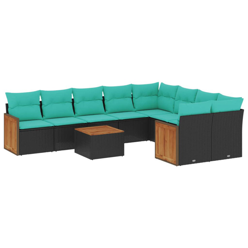 Ensemble de canapé de patio avec coussins en rotin de polyester noir, Bleu clair, Noir
