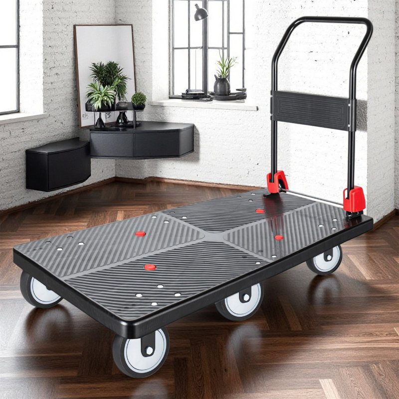 Chariot à plateforme 25,5 po x 51,5 po, 1800 lb, pliable, roues silencieuses 6 po TPR, pivotant à 360 °