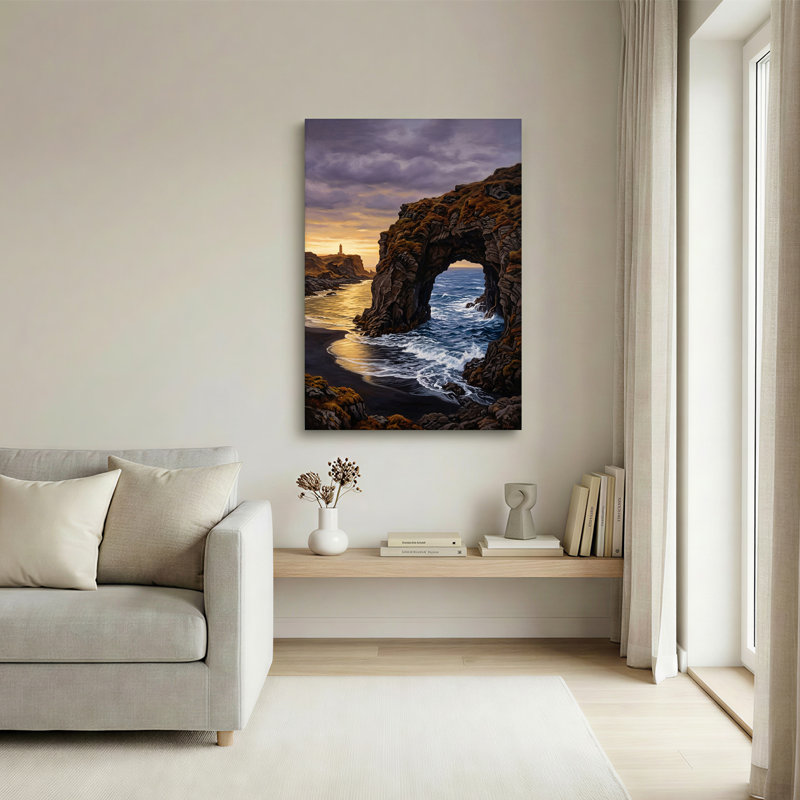 Art mural sur toile, "Coastal Rock Archway Over Blue Ocean Waves", H 30 po x l 20 po