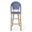Tabouret de bar 29,5 po en rotin français d'extérieur, bleu sarcelle foncé et blanc, structure en aluminium avec finition en bambou (ensemble de 2)-1101408686