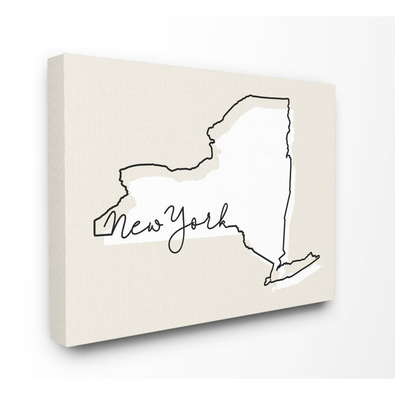«New York Home State Map Neutral Design», impression sur toile, Toile tendue, H 16 po x l 20 po x P 1,5 po