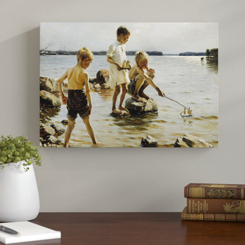 Boys Playing on the Shore by - Wrapped Canvas, 70cm H x 100cm W