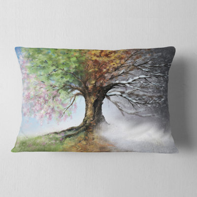 Tree with Four Seasons - Landscape Printed Throw Pillow