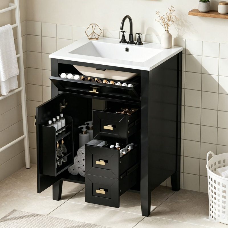 Meuble-lavabo 24 po avec lavabo, Noir