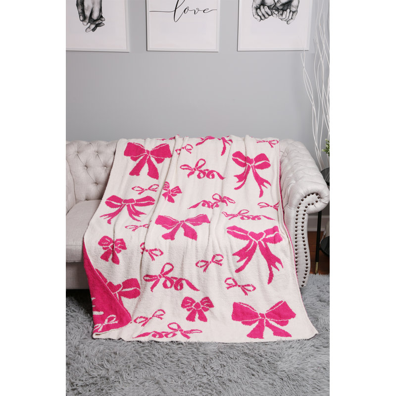 Mixed Ribbon Pattern Luxury Soft Throw Blanket, Fuchsia