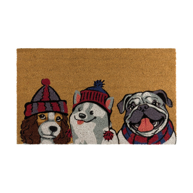 Natural Coir Fiber and PVC Non Slip Outdoor Doormat with Weather Resistant Textured Surface and Heavy Duty Backing, Dogs