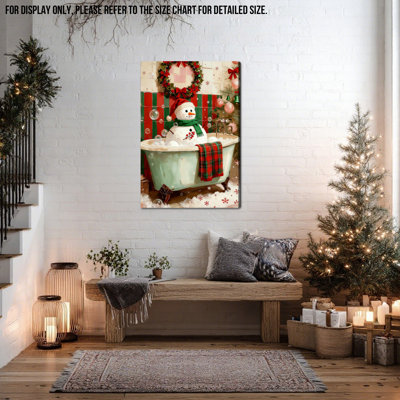 «Large Abiella - Vintage Snowman Bubble Bath, reproduction d'art, œuvre d'art des Fêtes pour salle de bain, maison de campagne, cuisine, affiche prête à accrocher, 32 po x 48 po