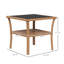 2 tables d'extérieur avec finition noire et brune et fonction de rangement en verre trempé