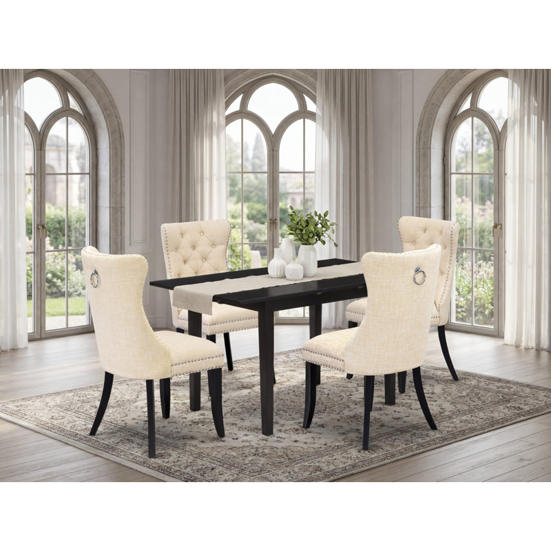 Ensemble de salle à manger 5 pièces comprenant une table rectangulaire en bois avec rallonge amovible et 4 chaises rembourrées, noir