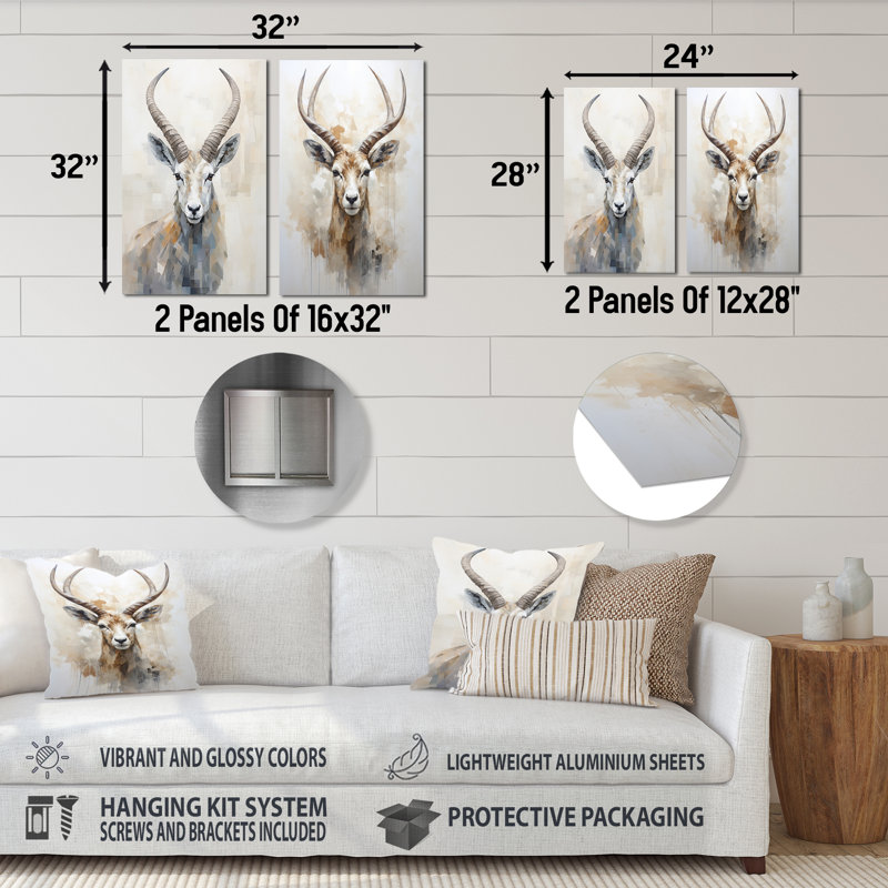 Minimalisme antilope bouquetin - ensemble de 3 impressions murales antilope en métal, H 28 po x l 24 po